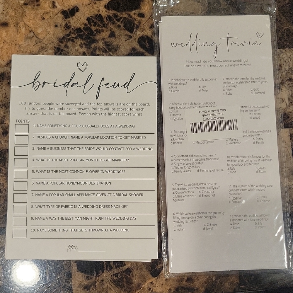 Bridal Feud and Wedding Trivia Game Set - White